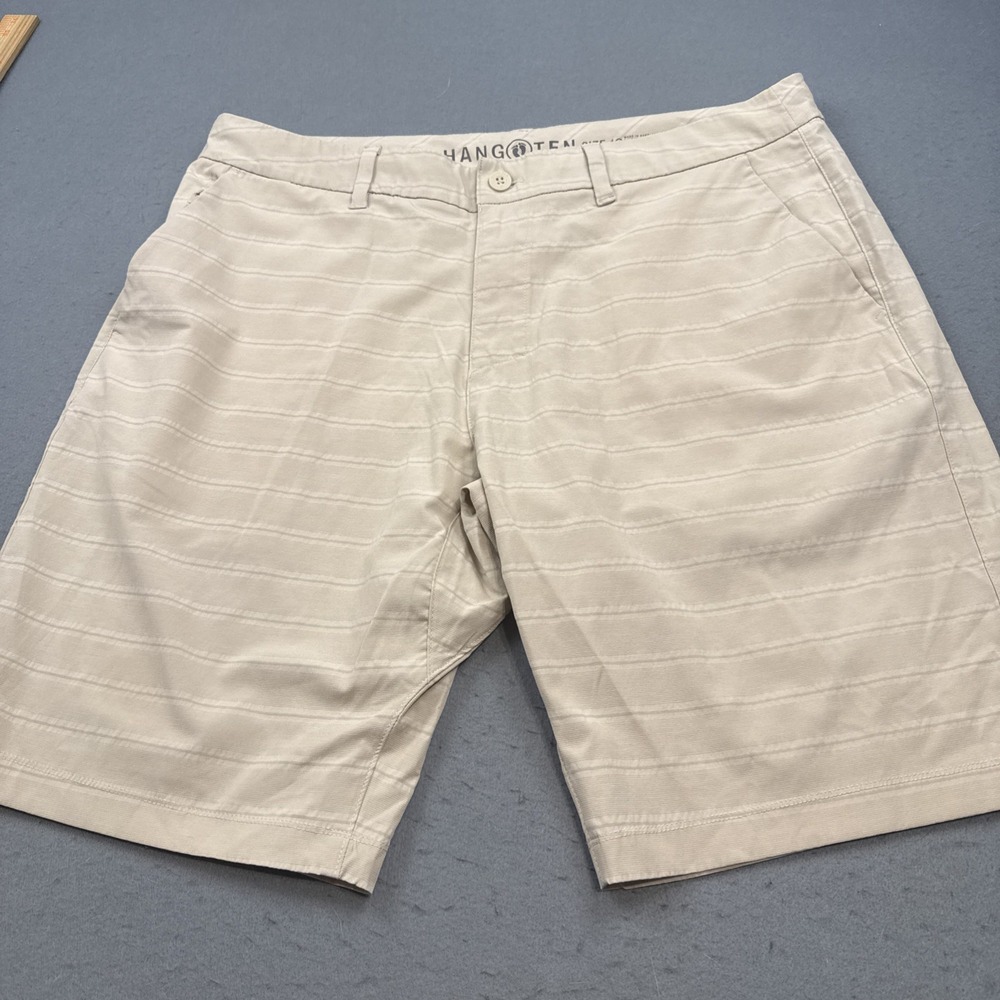 HangTen Men's Board Shorts 40 PERFORMANCE TAN BEIGE STRIPE DRAWSTRING